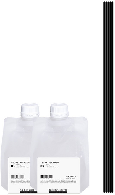 아로니카 챕터 디퓨저 리필 2개 섬유스틱 블랙 5P, 시크릿가든, 200ml