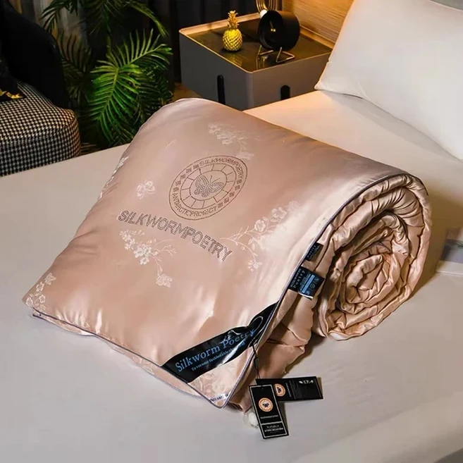 100% 실크 퀼트 천연 뽕나무 실크 용수철 가을 이불 두꺼운 겨울 따뜻한 담요 패션 고급 여름 실크 퀼트, 없음, 03 Khaki