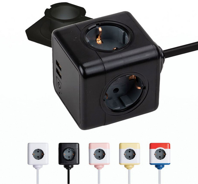 파워존 고용량멀티탭 파워큐브 V2 익스텐디드 USB 4구 4000W 1.5m 3m, 1개, 옐로우