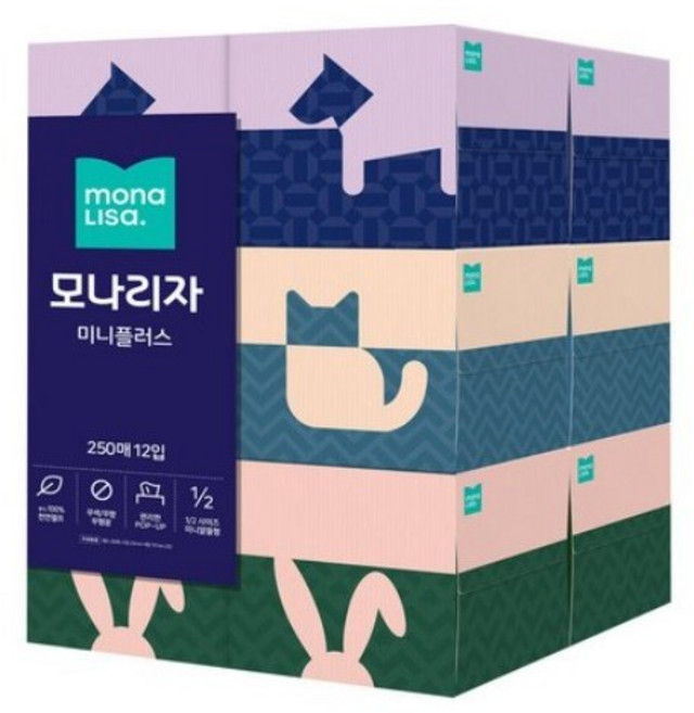 피부저자극 미니플러스 250매 12입 4개 총48개 1박스 각티슈 모나리자 미용티슈