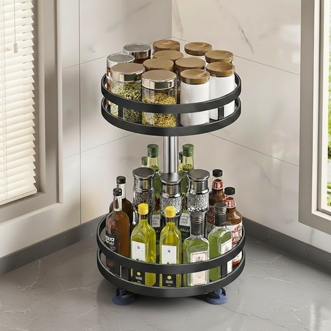 일상플랜 회전 양념통 정리대, 블랙, 1개