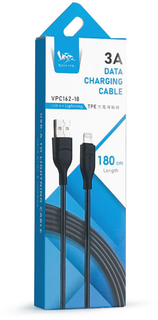 RONEVER 3A Lightning TPE充電傳輸線 USB-A to Lightning 180cm, 1個, TPE充電傳輸線-180CM