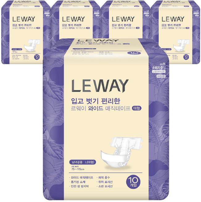 미래생활 르웨이 남녀공용 와이드 매직 테이프, 대형, 10개입, 5개
