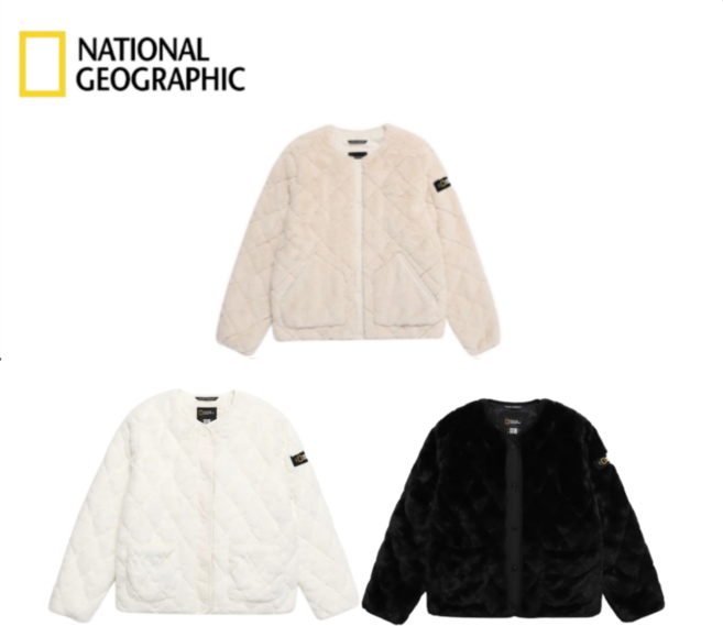 국내매장판 내셔널지오그래픽 여성 오버핏 페이크 에코 퍼 퀼팅 재킷 후리스 털 자켓 블루종