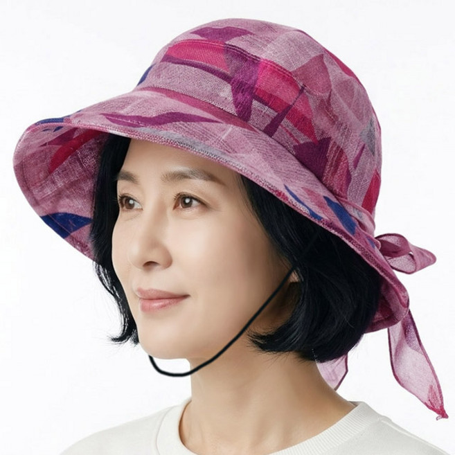 여름 벙거지 시스루 아트 나염 와이어햇 중년여성 모자 할머니 화려한 망사 플라워