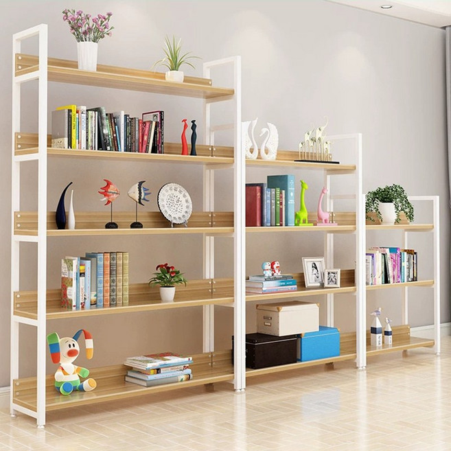 철제 다용도 수납선반 세로형 선반 책장 디스플레이 진열장 파티션 책장 거실 사무실, 4단, 원목색