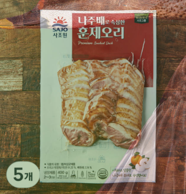 사조원 나주배로 숙성한 훈제오리, 5개, 400g