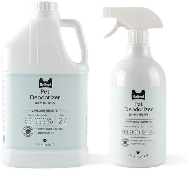 릴리벳 반려동물 강아지 고양이 냄새제거 살균소독제 탈취제 4000ml+850ml 1세트 4850ml