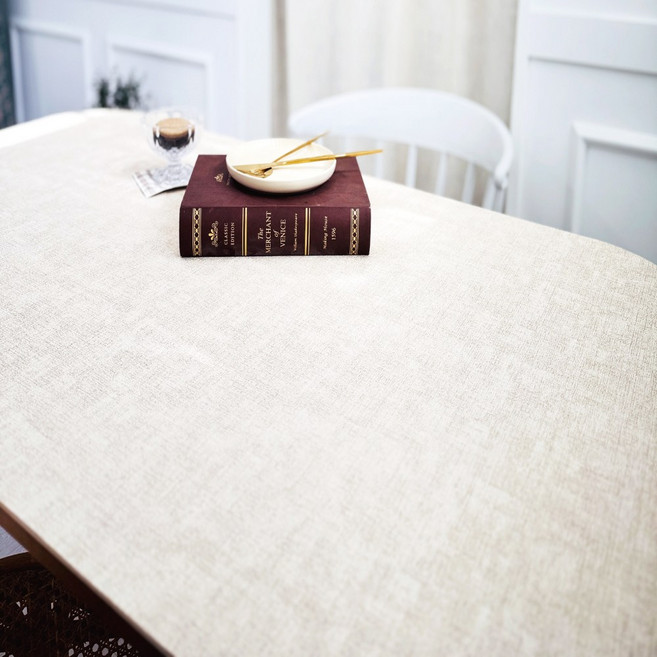 쉼집사 가죽 방수 식탁 테이블 매트 식탁보 양면 유리대용 린넨&뉴트럴 6COLOR, 오트밀 아이보리, 80cm/140cm, 1개