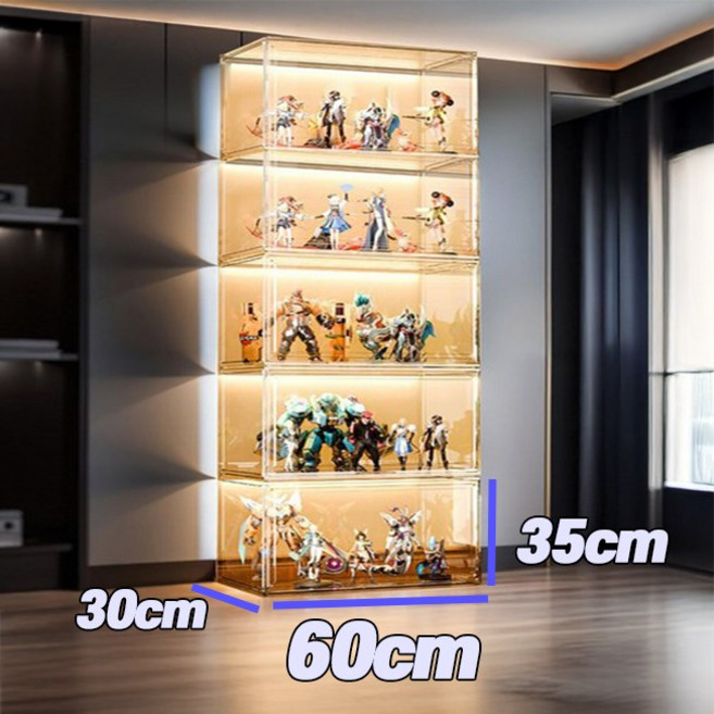 HNEED 초대형 피규어 장식장 아크릴 케이스 진열장, 3개, 초대형 투명 (조명포함)