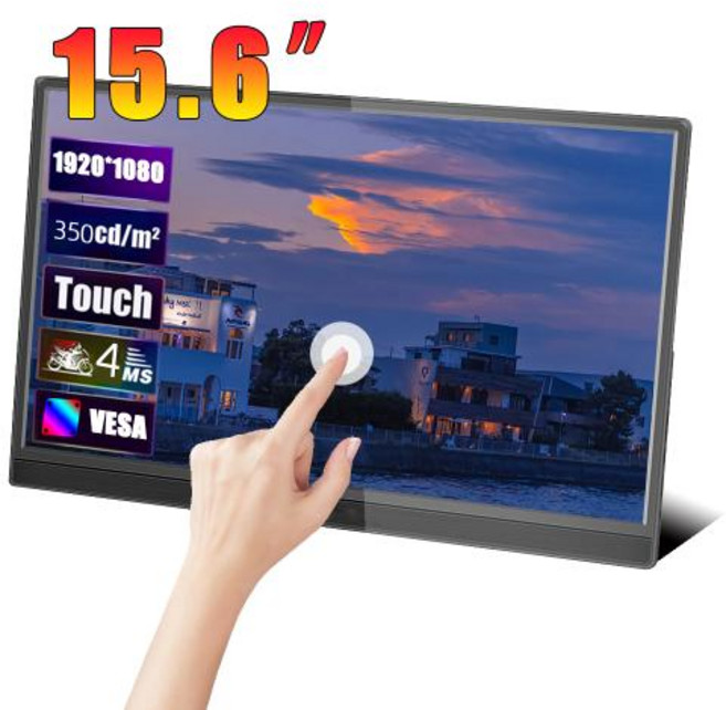 휴대용 포터블 듀얼 스크린 서브 보조 모니터 15.6 인치 1920x1080 60Hz IPS 패널 Touchsceen HDMI 호환 P PS5 스위치 노트북 내장 스피커, 2)15.6 Touch screen, 1개