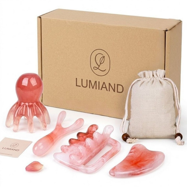 [4종 풀세트] 루미앤드 전신괄사 문어괄사 페이스 경락 얼굴 다리 승모근 마사지 바디, 핑크, 1개