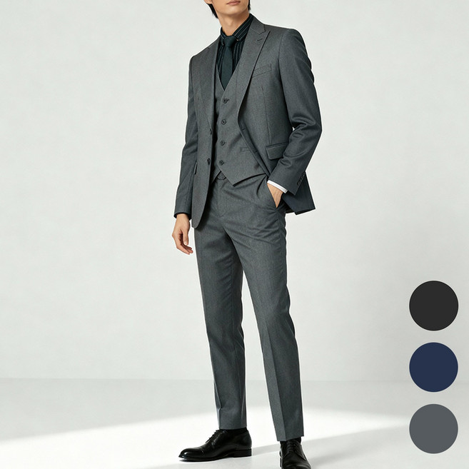 Cloudstyle 프리미엄 3피스 고중량 슬림핏 정장 세트 탄탄한 수트 (자켓+베스트+팬츠)