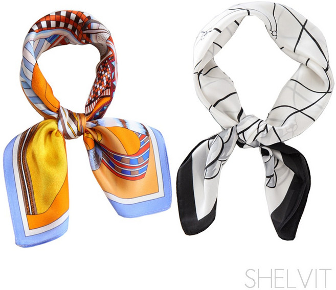 쉬러빗 여성 포인트 사각 실크 스카프 1+1 세트