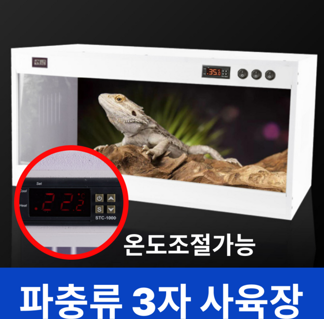 블루오니 도마뱀 사육장 파충류 PVC 비어디드래곤 온도조절 포맥스 3자, 화이트