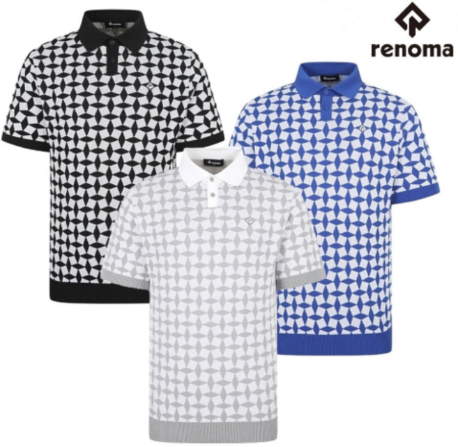 레노마 골프웨어 남성 골프 자가드 니트 카라 반팔 스웨터 PO2282