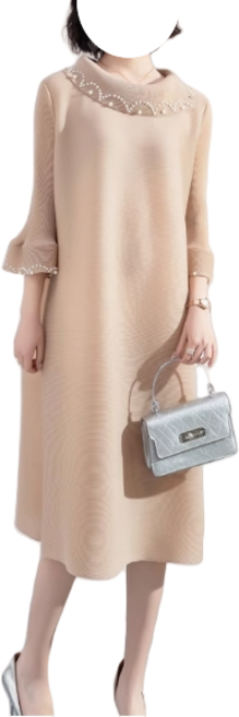 플리츠 원피스 드레스 진주장식 50대 60대정장 하객룩 목접이식