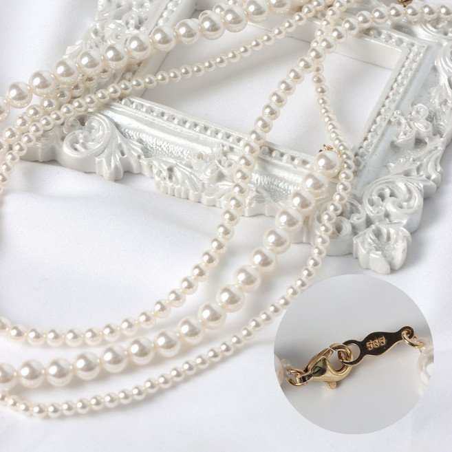 오로프 심플 레이어드 3mm 4mm 6mm 고급 프리미엄 진주 목걸이 (14K 붕어고리 마감)