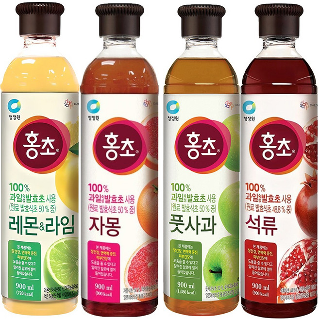청정원 홍초 레몬라임 + 자몽 + 풋사과 + 석류, 1세트, 3.6L