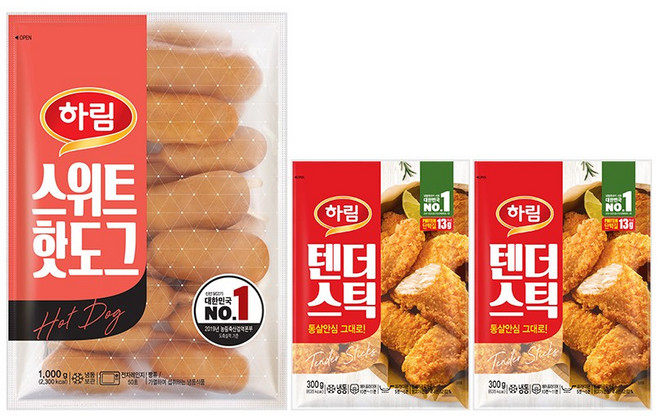 하림 스위트핫도그1kg 1봉+텐더스틱 300g 2봉, 세트, 1개, 1,000 g