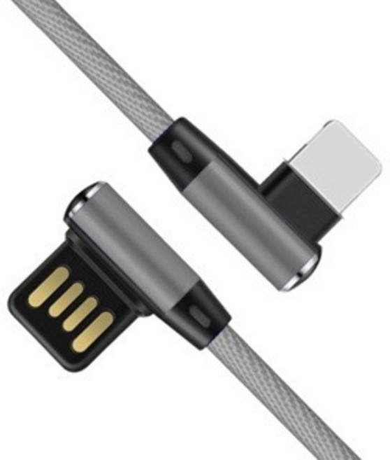 雙彎頭 USB轉Type-C/蘋果接頭 充電線 2.5A 快充線 灰色 1米, 1個, USB轉蘋果接頭