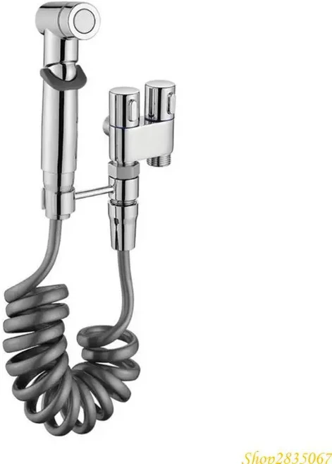 골드 솔리드 황동 비데 수도꼭지 냉수 화장실 코너 밸브 핸드헬드 그레이 샤워 벽걸이 세트, [02] Chrome