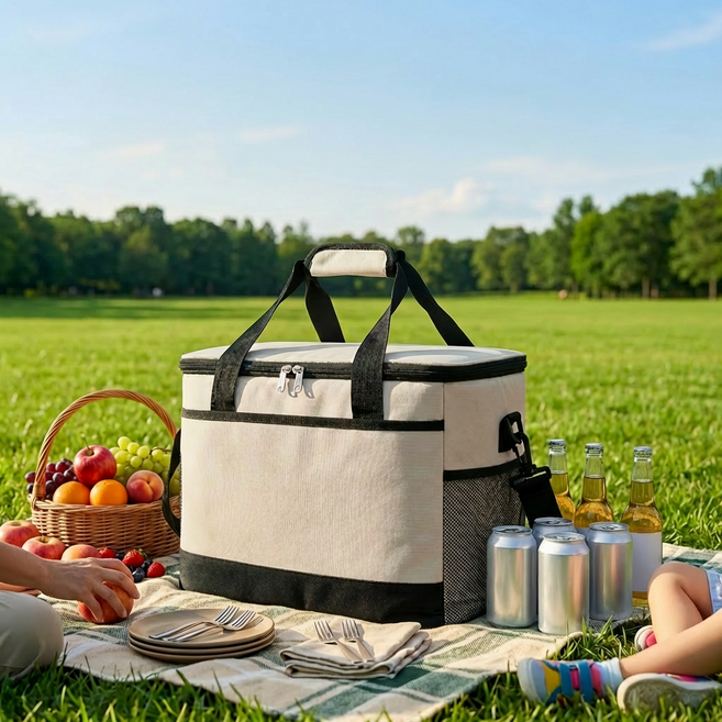 IKNOE 캠핑 피크닉 보온 보냉 백 대용량 30L, 1개, 베이지