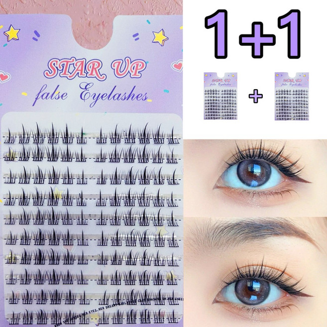 STAR UP 가닥 인조 속눈썹 M35호 자연연장 대용량 속눈썹, 2개, 블랙