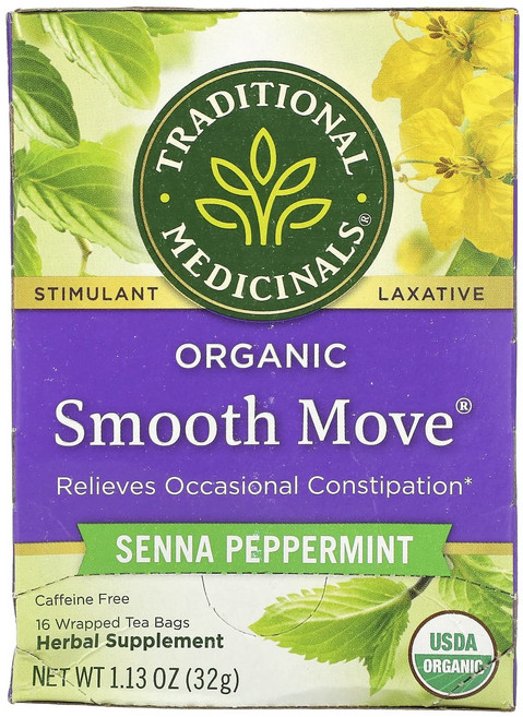 Traditional Medicinals 유기농 Smooth Move 센나 페퍼민트 카페인 무함유 티백 16개입 32g(1.13oz), TraditionalMedicinals유기농Smooth, 1개, 32g