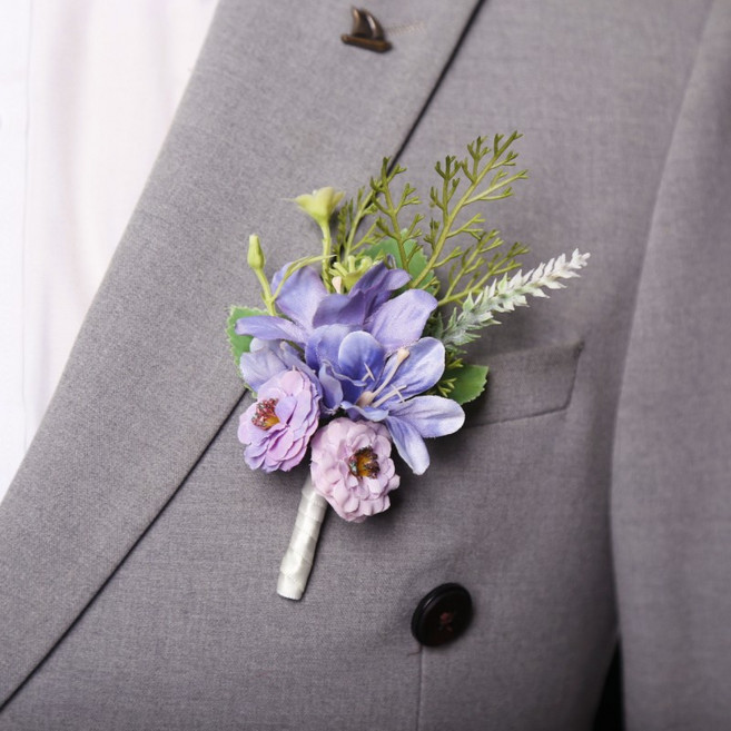 봄부쿠 조화 꽃 코사지 행사용 꽃사지 부토니에, 1개, 퍼플