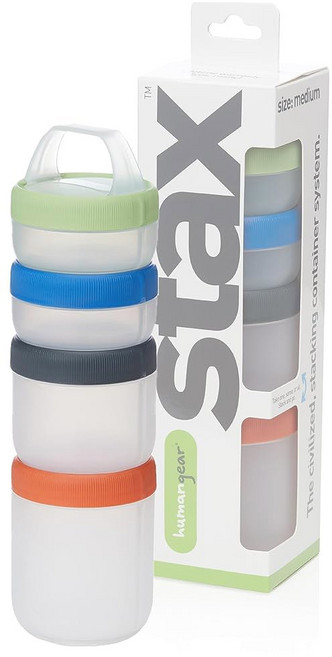 휴먼기어 스탁스 스태커블 스낵 용기 - 4피스 누수 방지 스낵 여행 시스템 - FDA-식품 안전 BPA/PC/프탈레이트 프리 - 스태커블 및 클릭 투게더 식품 보관소 소형, Spectrum, Medium