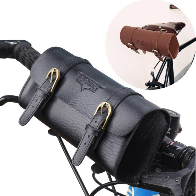 리키보이즈 자전거 가죽 핸들바 안장 가방, 1개, 블랙