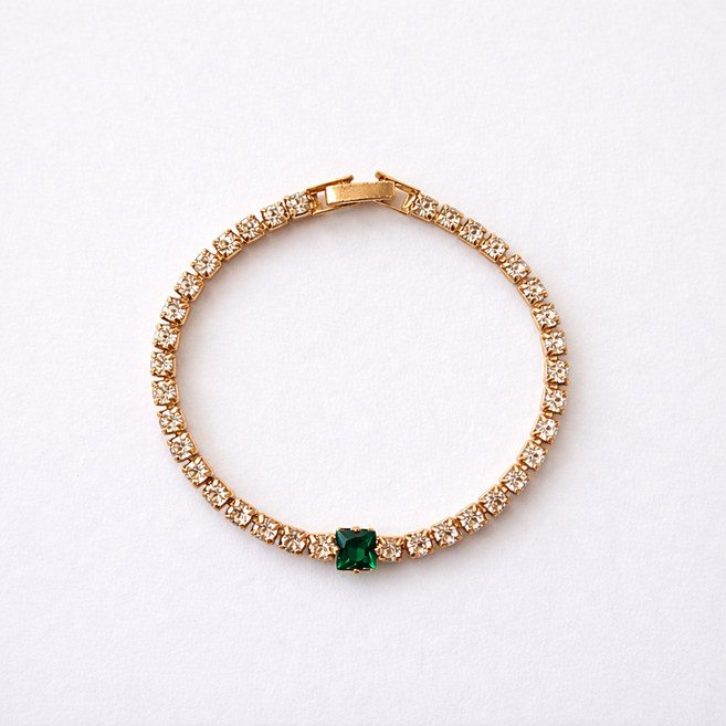웰리나 여성용 큐빅 그린 포인트 테니스 팔찌