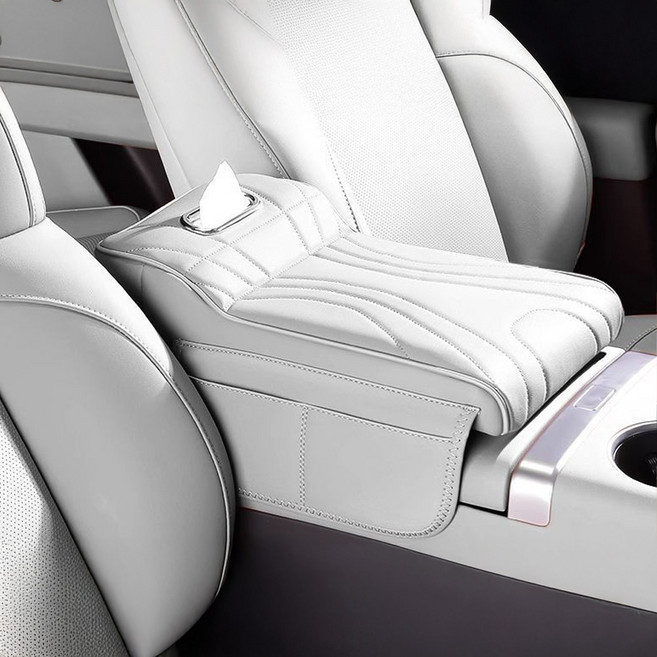 윈라이트 차량용 팔걸이 콘솔 쿠션 휴지꽂이 홀더 핸드폰 거치대 수납함, 화이트, 1개