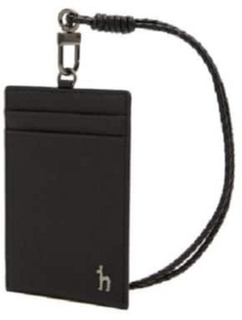 [백화점정품] 헤지스 블랙 가죽 퍼피로고 목걸이형 남녀공용 세련된 클래식 카드지갑