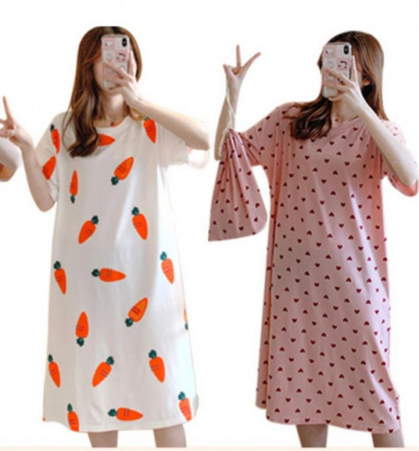 데일리마일샵 롱 여름 면 반팔 홈웨어 잠옷 파자마 임산부 원피스 귀여운잠옷 면잠옷