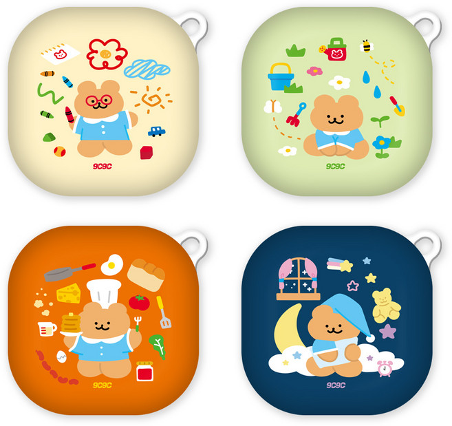 9C9C 곰돌이 일상 갤럭시 버즈2프로라이브 하드케이스, 가드닝곰돌이, 1개