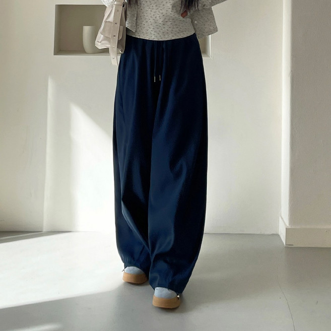 [디아미뇽] 티어링 포켓 스트링 절개 라인 밴딩 와이드 팬츠