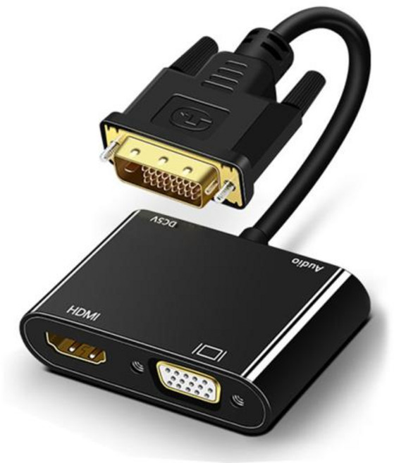 1080P DVI to VGA HDMI 분배기 컨버터 듀얼 디스플레이 DVI to HDMI VGA 컨버터 분배기 PC 노트북 모니터 프로젝터 TV용, 1개, 1) Check remakrs
