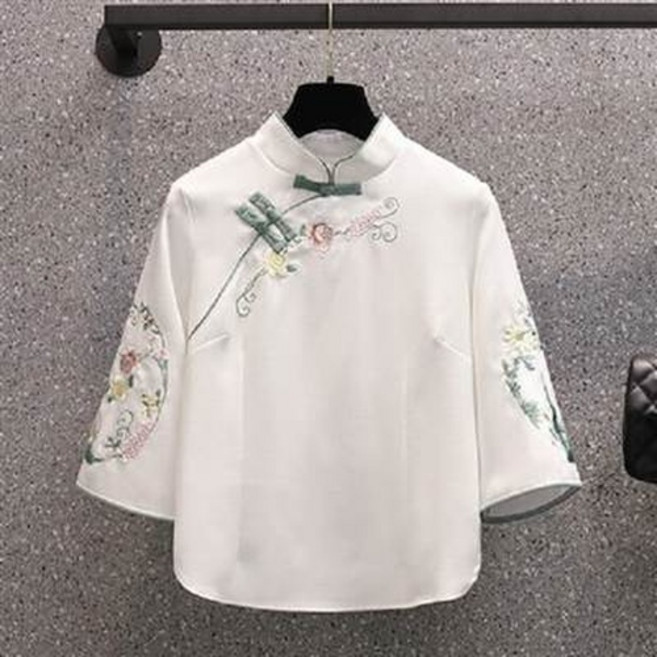 中國風立領盤扣刺繡襯衫