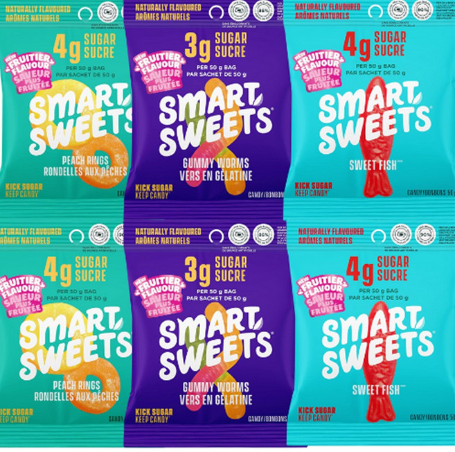 저당 구미 젤리 캔디 스마트스위트츠 무설탕 복숭아링과일맛물고기모양 윔 캐나다 내수용, 1개