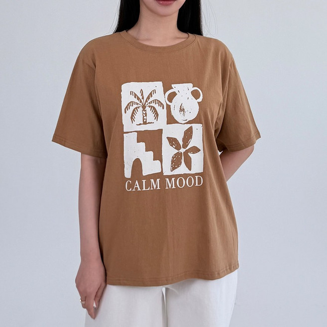 이집트 야자 루즈핏 캐쥬얼 반팔 면 티셔츠