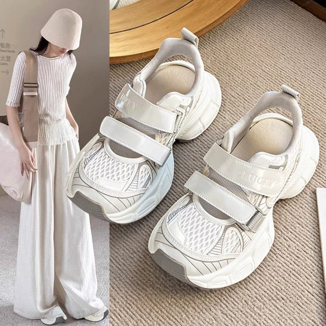 데일리 플랫폼 펀칭 키높이 스니커즈 통기성 얇은 여성샌들 슈즈 운동화