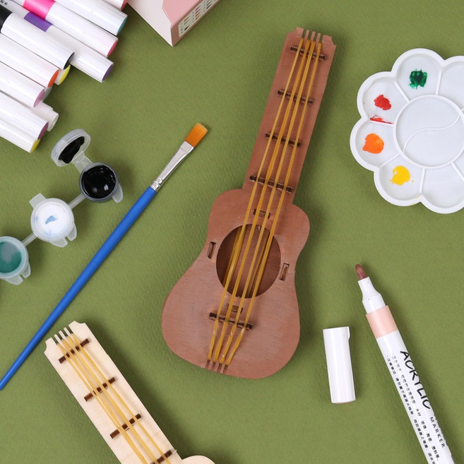 DIY 우드 꾸미기 기타 만들기 나무 조립 학습준비물 통기타 놀이키트 악기 재료, 1개