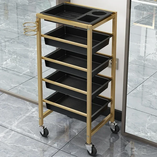 아이언 뷰티 트롤리 랙 이발소 다기능 살롱 파마 및 염색 보조 가구, gold 5 layer