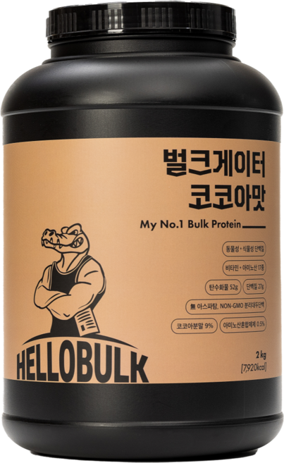 헬로벌크 게이너 살찌는 단백질보충제 벌크업 식사대용 프로틴 코코아맛, 1개, 2kg