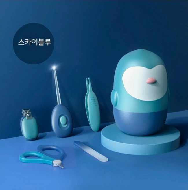 신생아 유아용 손톱깎이 LED 귀이개 손톱가위 핀셋 전용케이스 안전 손톱깍이 네일 파일 집개 5종세트, 1세트 - 쿠팡