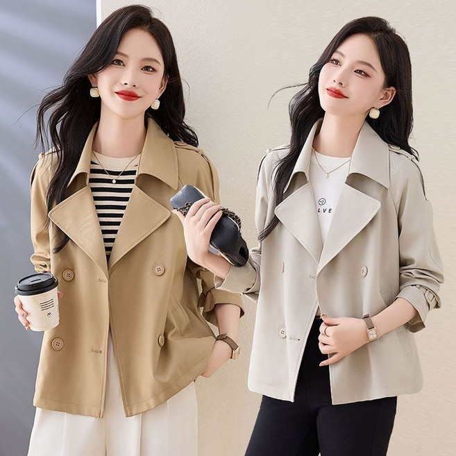 WEIHAN 여성 루즈핏 봄가을 숏 코트 캐주얼 트렌치자켓 데일리 여자 기본핏 여성 트렌치코트