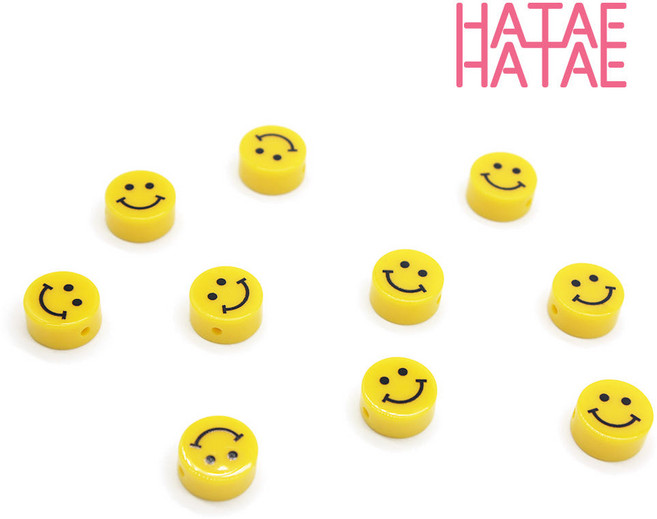 하태하태 노랑 스마일 비즈 15mm 10mm 8mm 16.3mm펜던트 공예 팔찌 재료 만들기, 옐로우, 1개