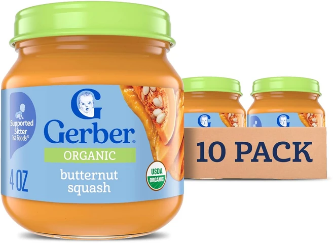 거버 스테이지 1 베이비푸드 오가닉 퓨레 유리병단지 논 GMO 베지터블, 10개, 113g, 버터넛 스쿼시 - 쿠팡